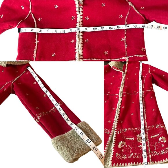 Vintage Y2K Gap Kids Red Embroidered Hooded Coat Sherpa Lined Long Sleeve Size 8 - Picture 5 of 6